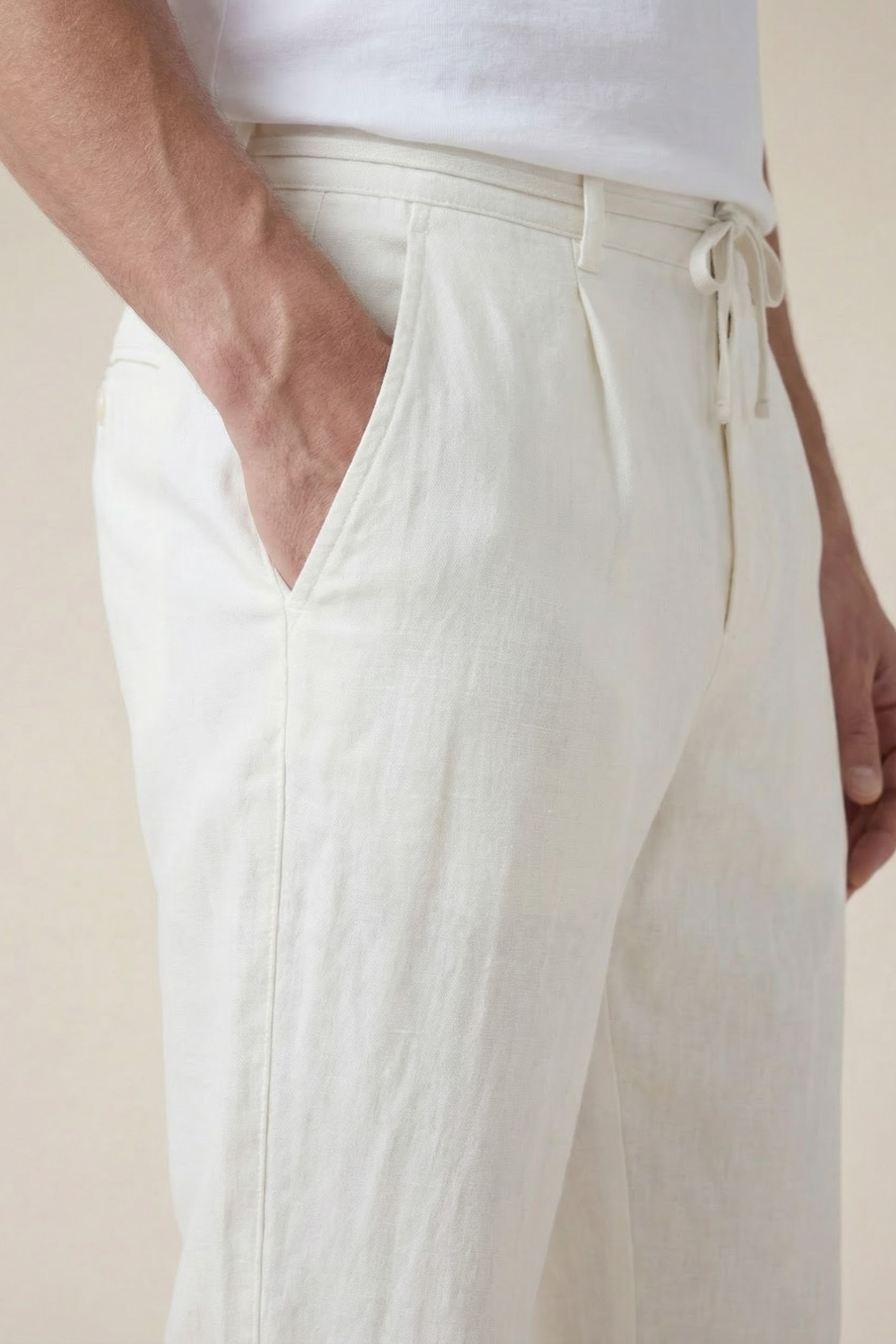 Timassi Amalfi Keten Pantolon - Beyaz model üzerinde