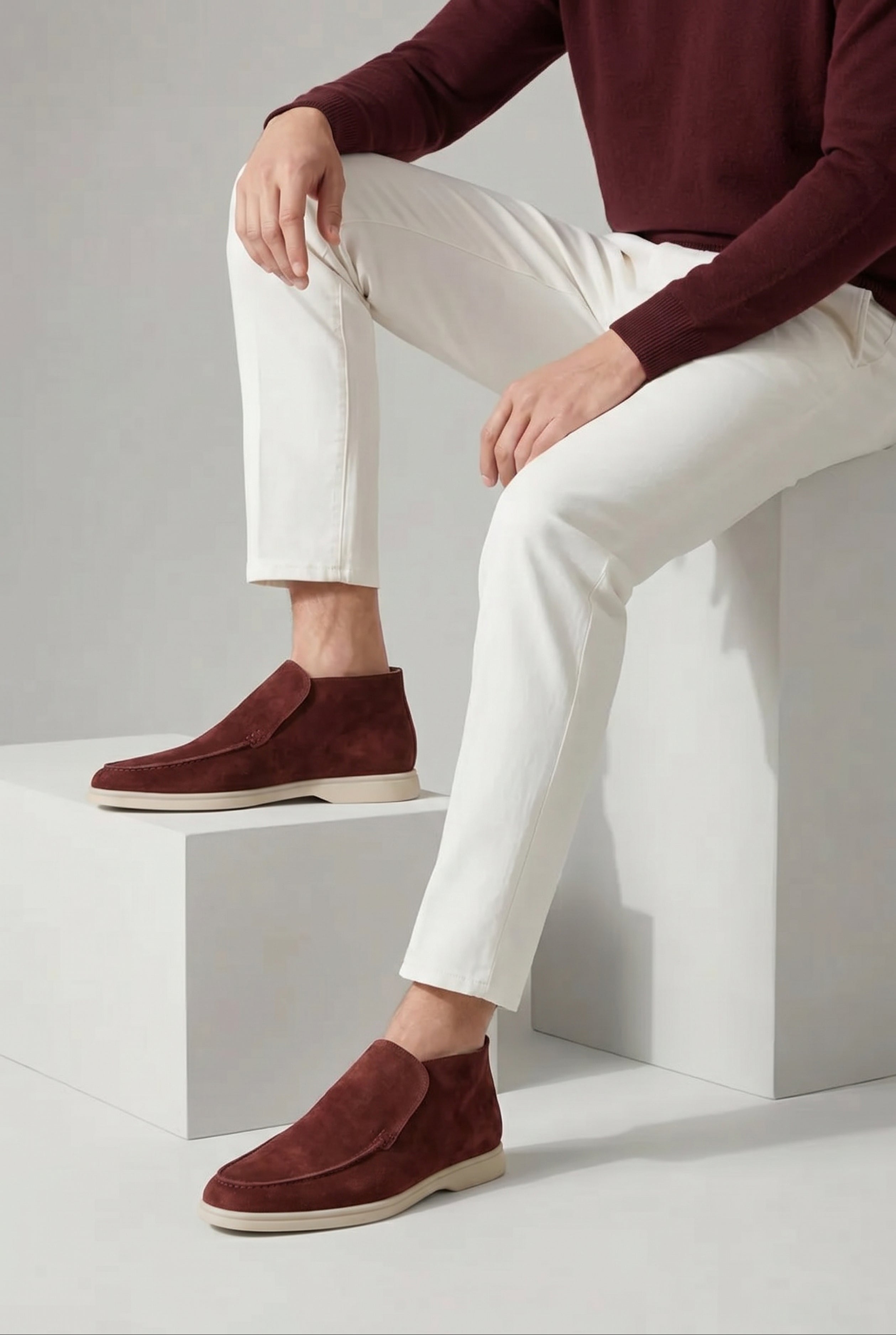 Timassi Amalfi Süet Loafer - Bordo yandan görünüm