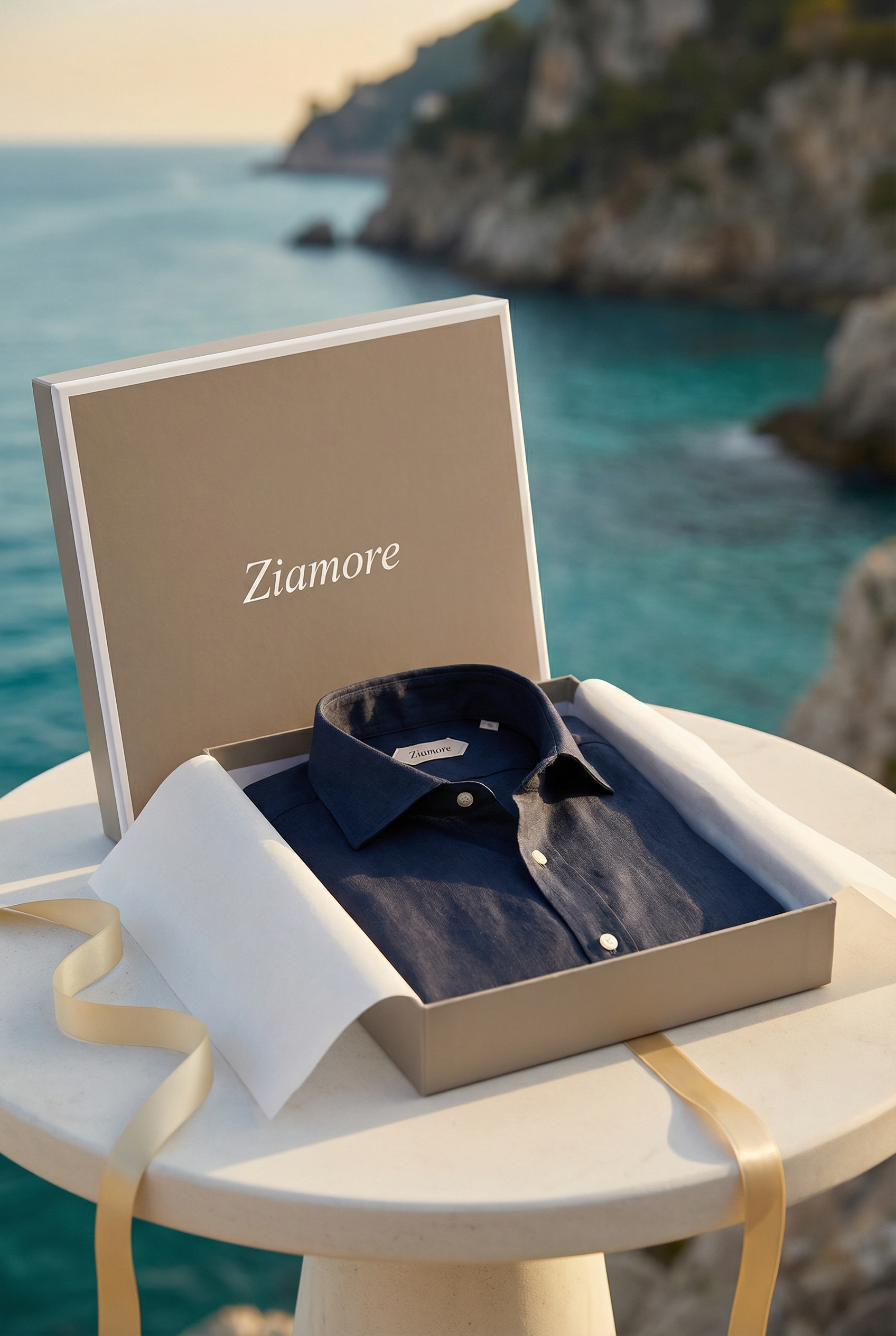 Timassi Amalfi Uzun Kollu Keten Gömlek - Lacivert tam boy