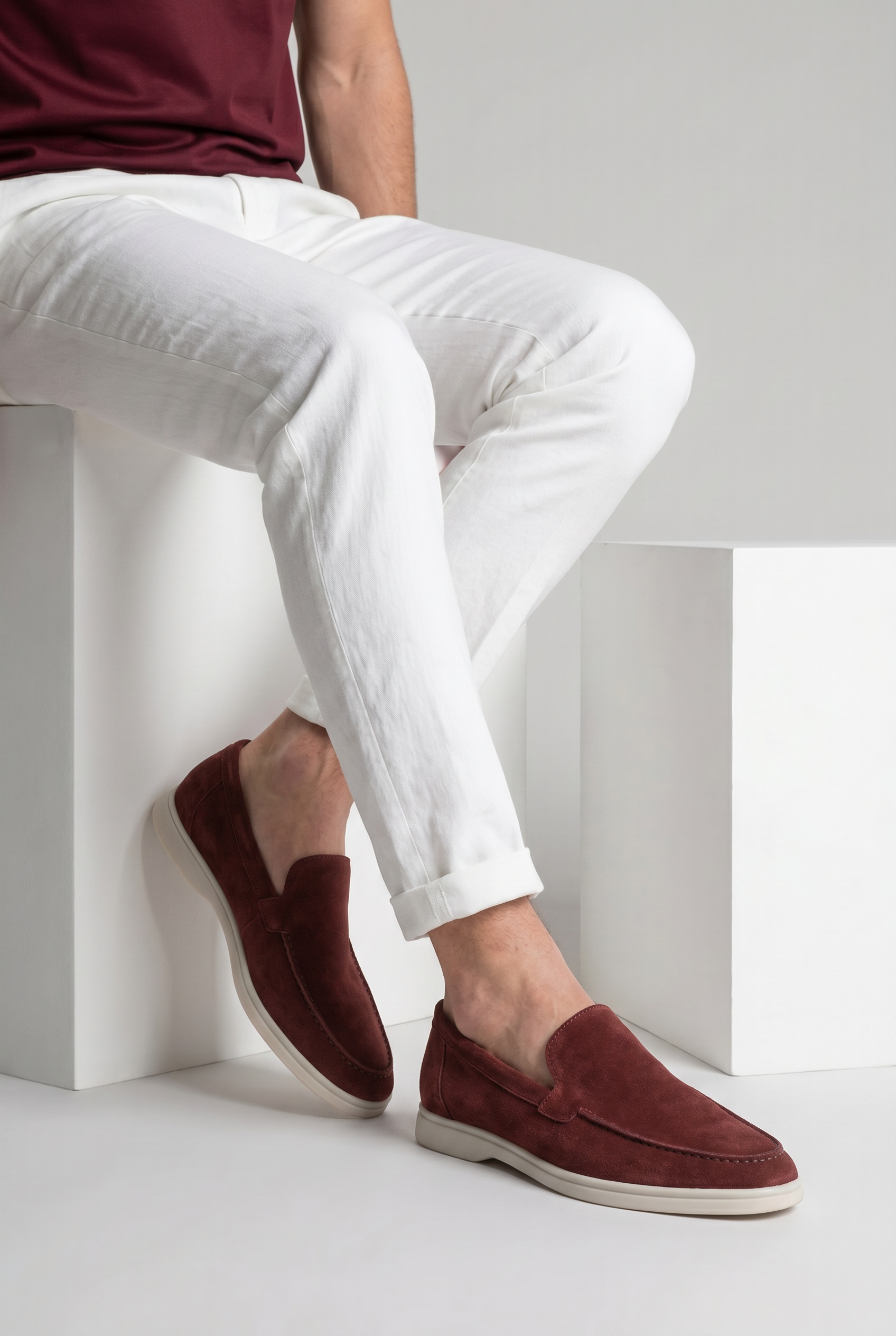 Timassi süet loafer - Bordo detay