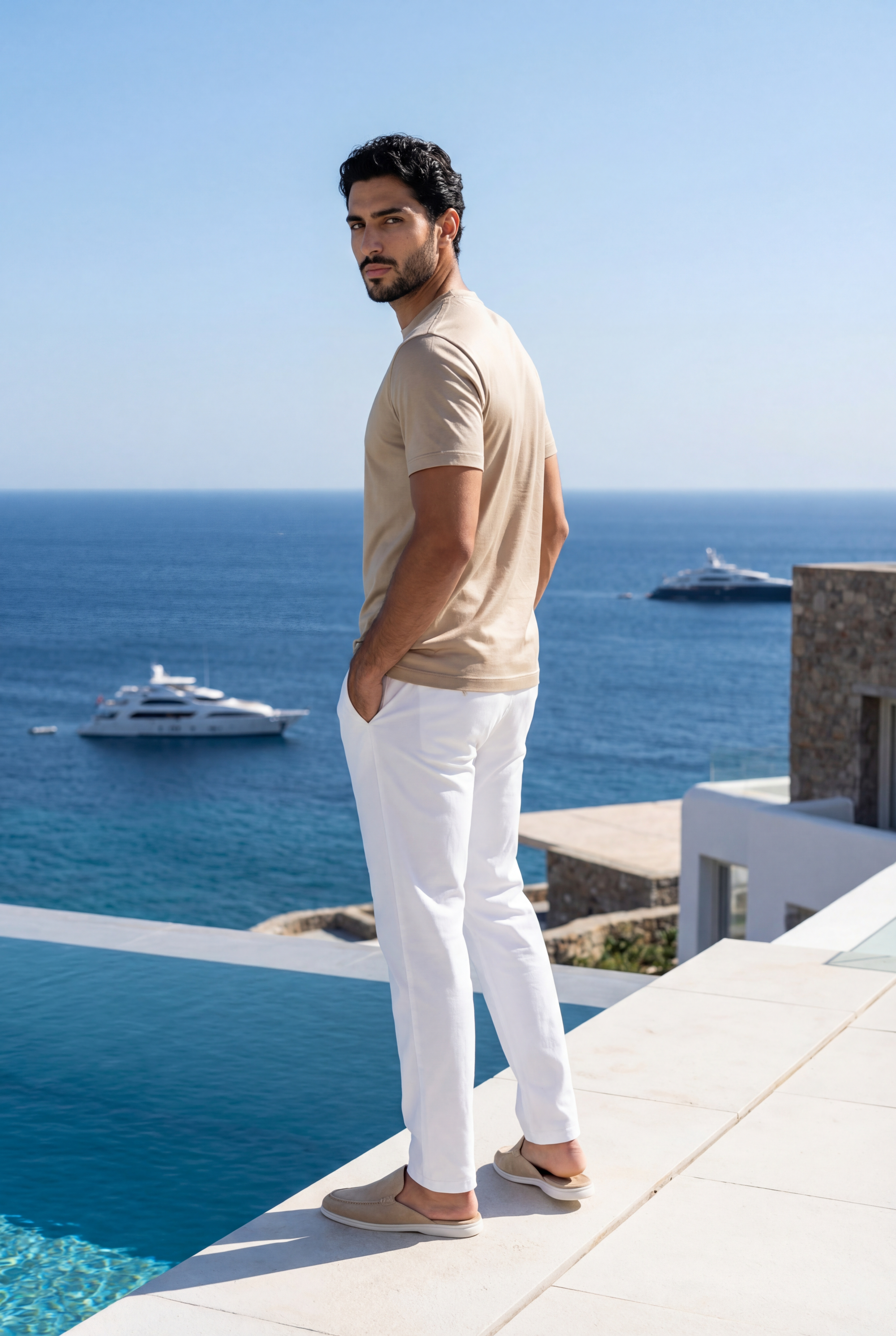 Timassi Yacht Süet Mule - Bej el dikişi detayı