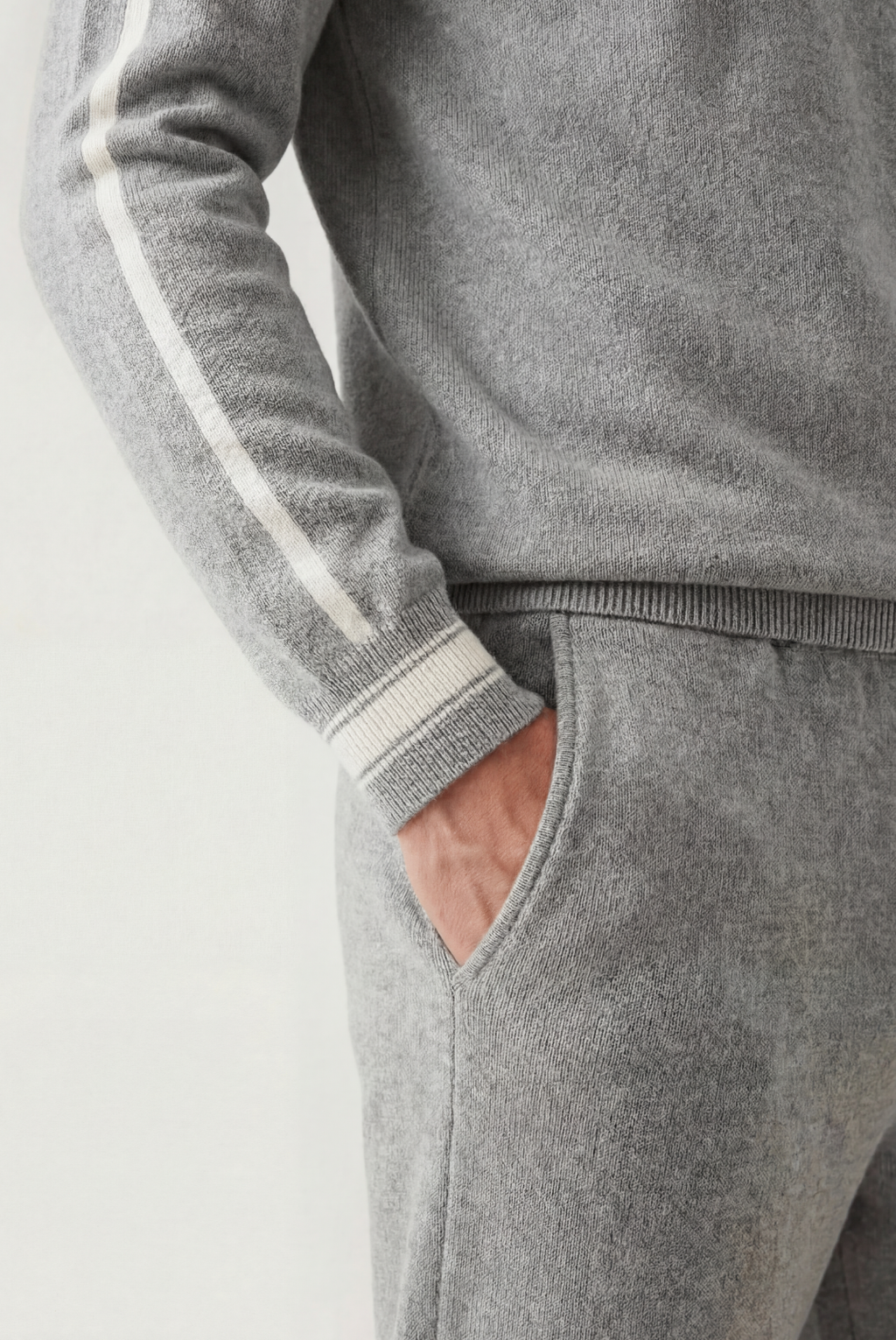 Saf Kaşmir Gri Çizgili Set