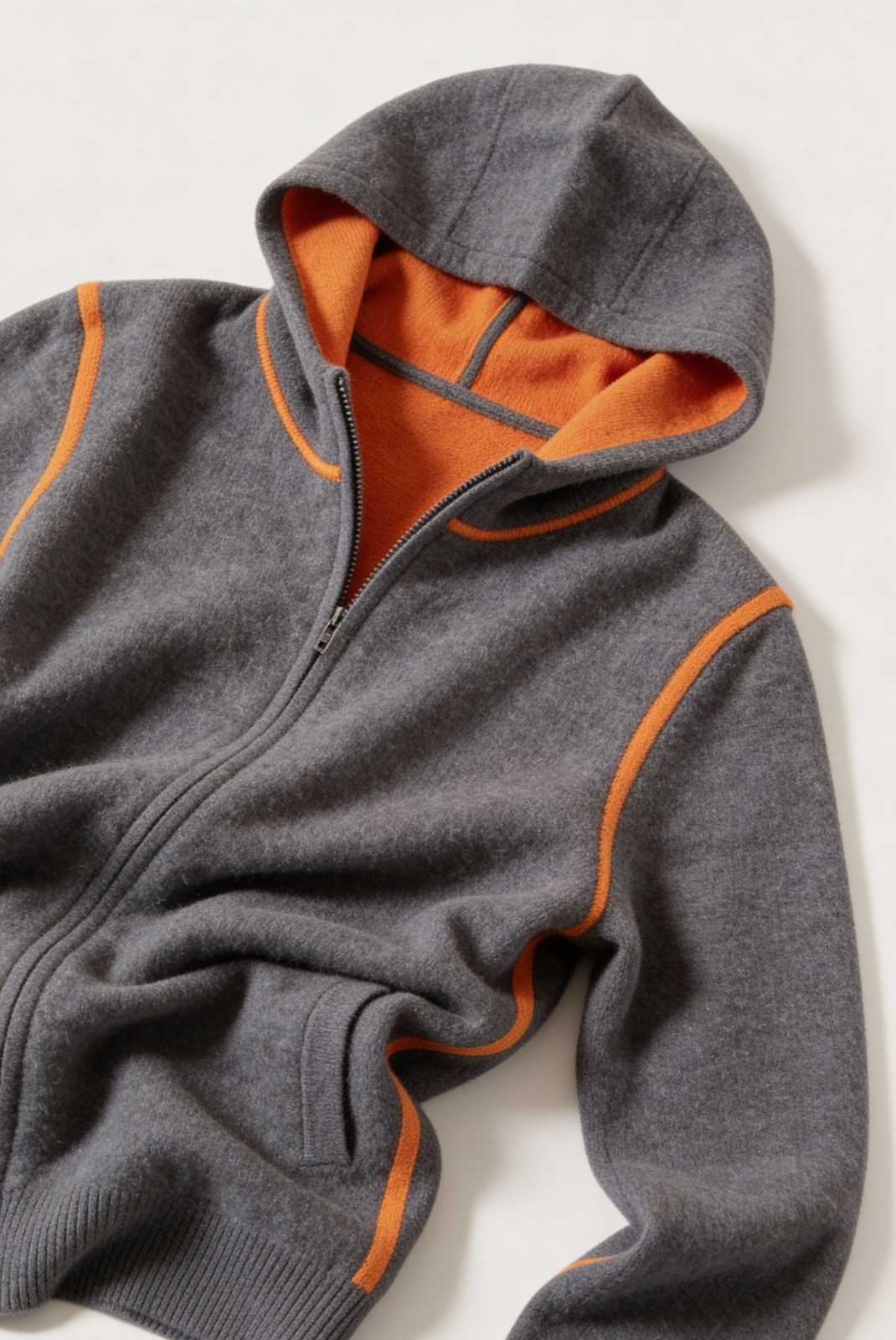 Saf Kaşmir Gri & Turuncu Çizgili Takım