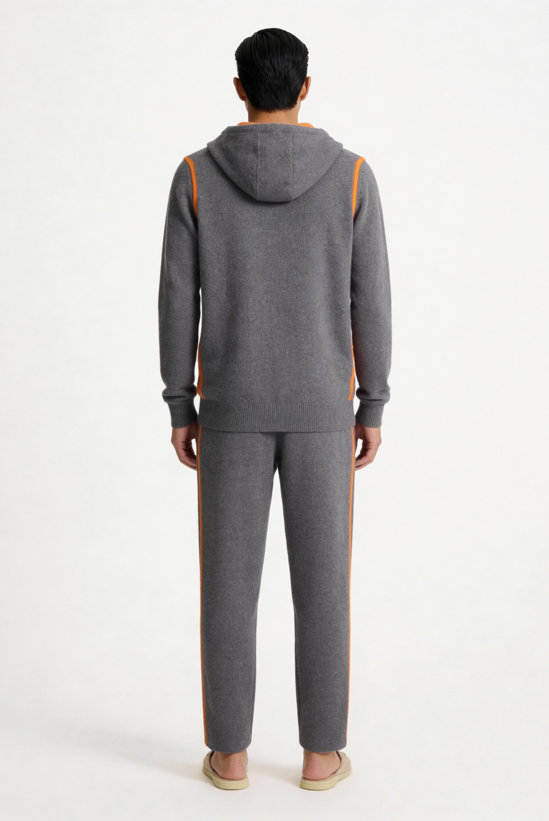 Saf Kaşmir Gri & Turuncu Çizgili Takım