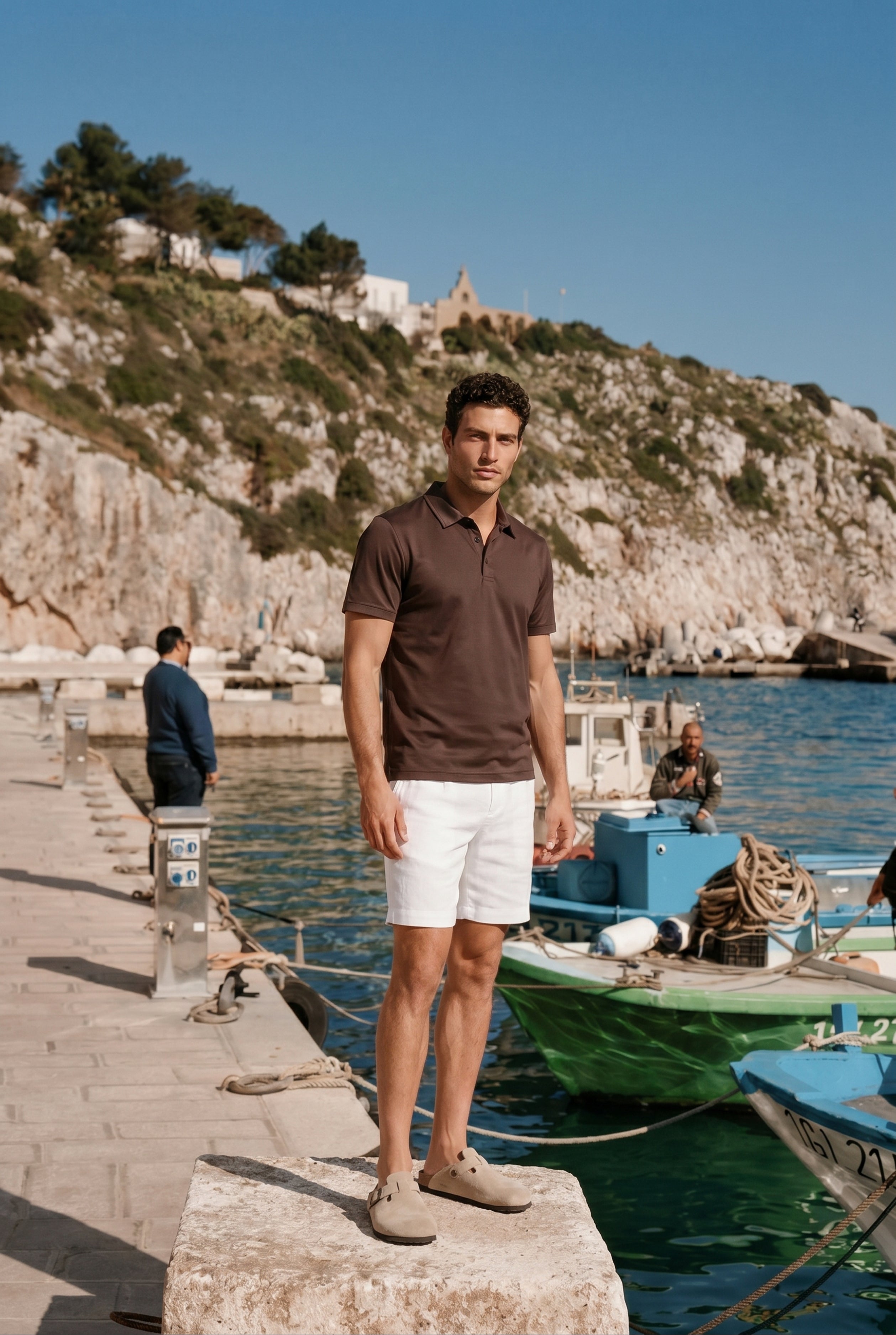 Timassi Amalfi Keten Şort - Beyaz kumaş detayı