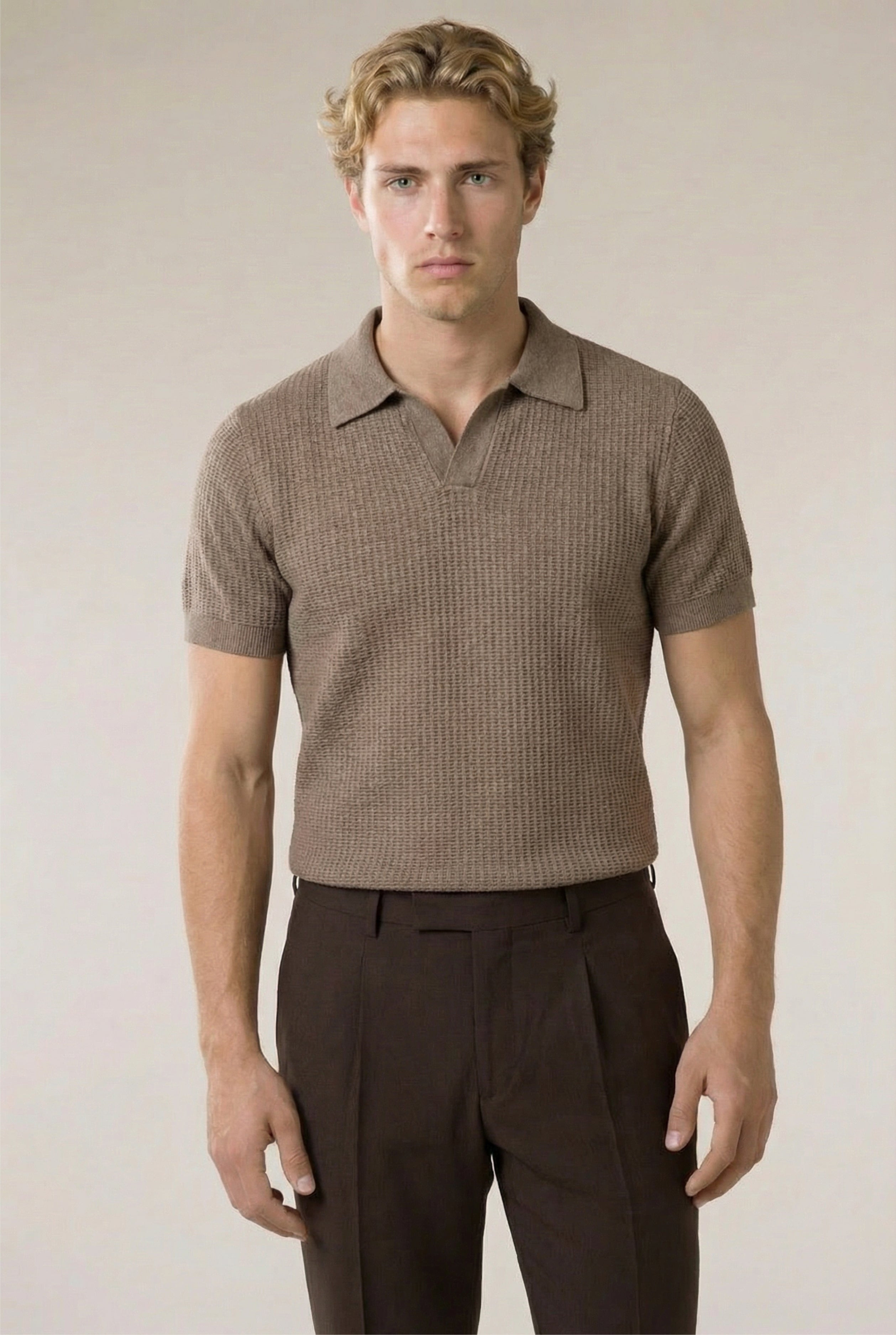 Timassi Ravello Örgü Polo - Taupe - yaka detayı