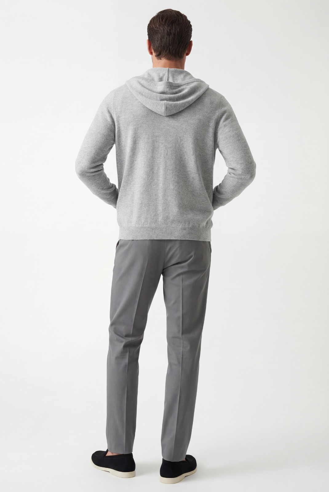 Merino Yünü Gri Kapüşonlu Hırka