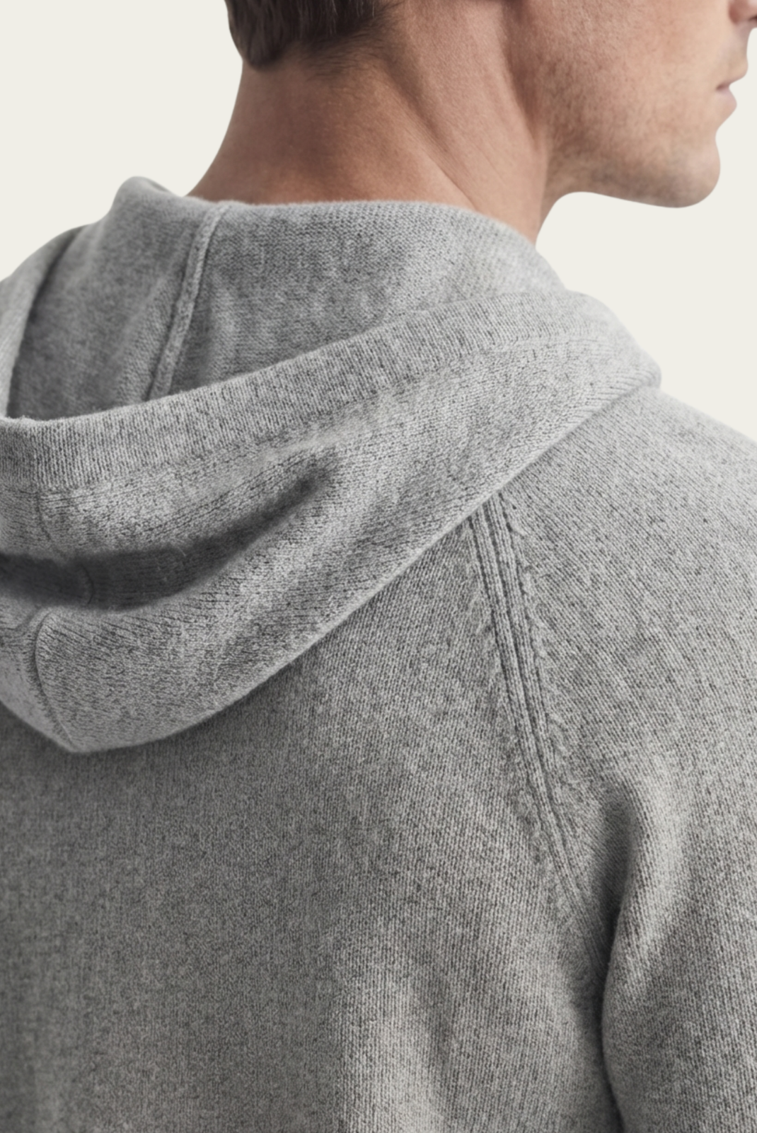 Merino Yünü Gri Kapüşonlu Hırka