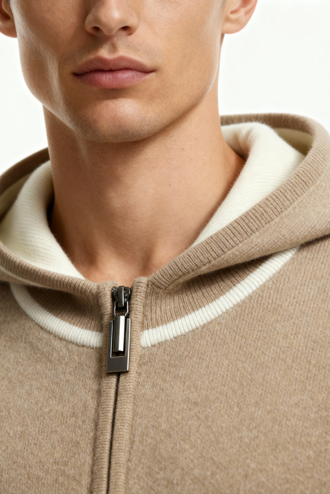 Saf Kaşmir Bej Çizgili Takım