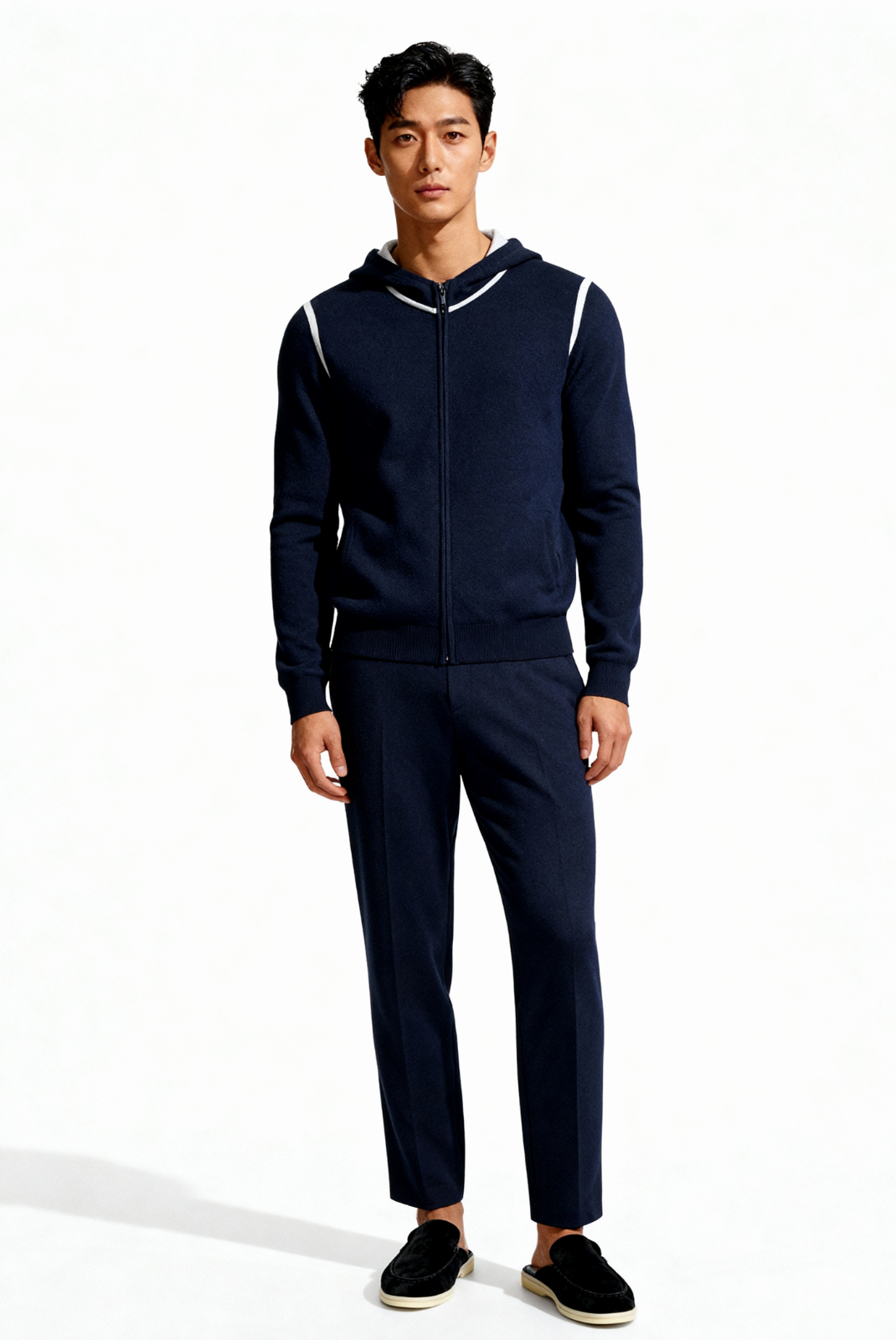 Saf Kaşmir Lacivert Çizgili Takım