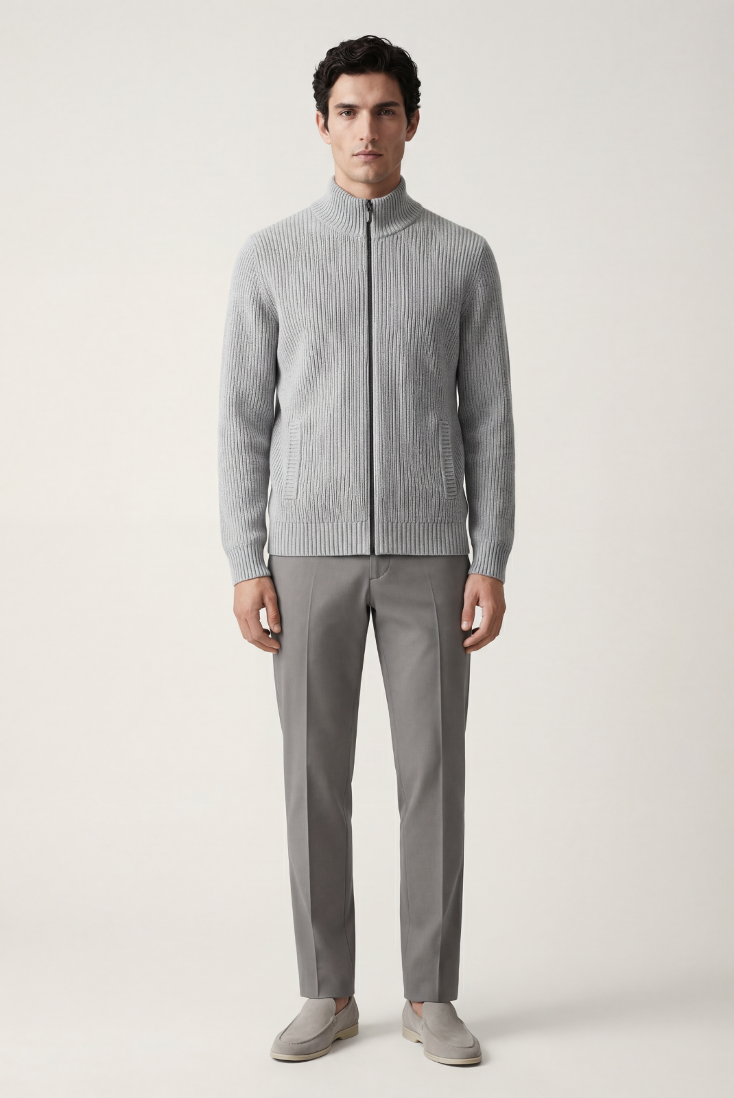 Merino Yünü Örgü Gri Ceket