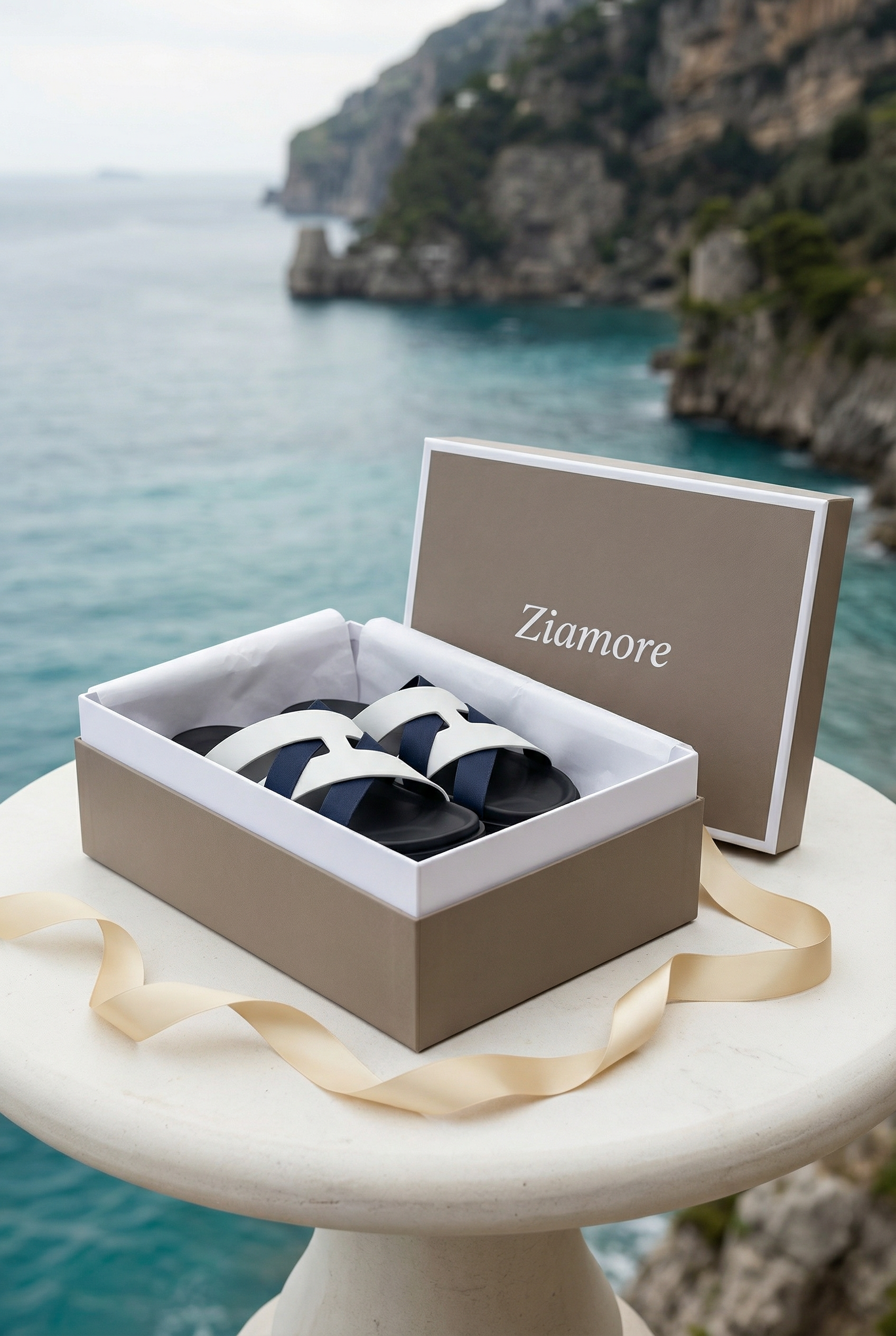 Timassi Amalfi Deri Sandalet - Beyaz/Lacivert yakın çekim