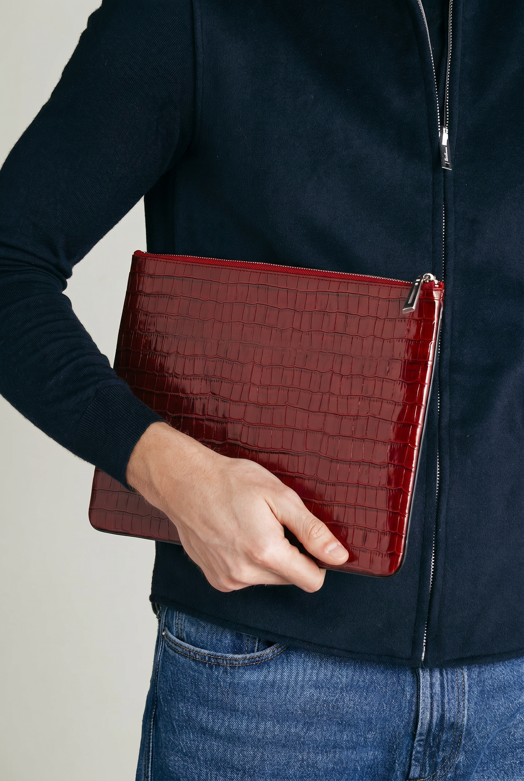 Timassi Timsah Desenli Clutch - Bordo iç bölme