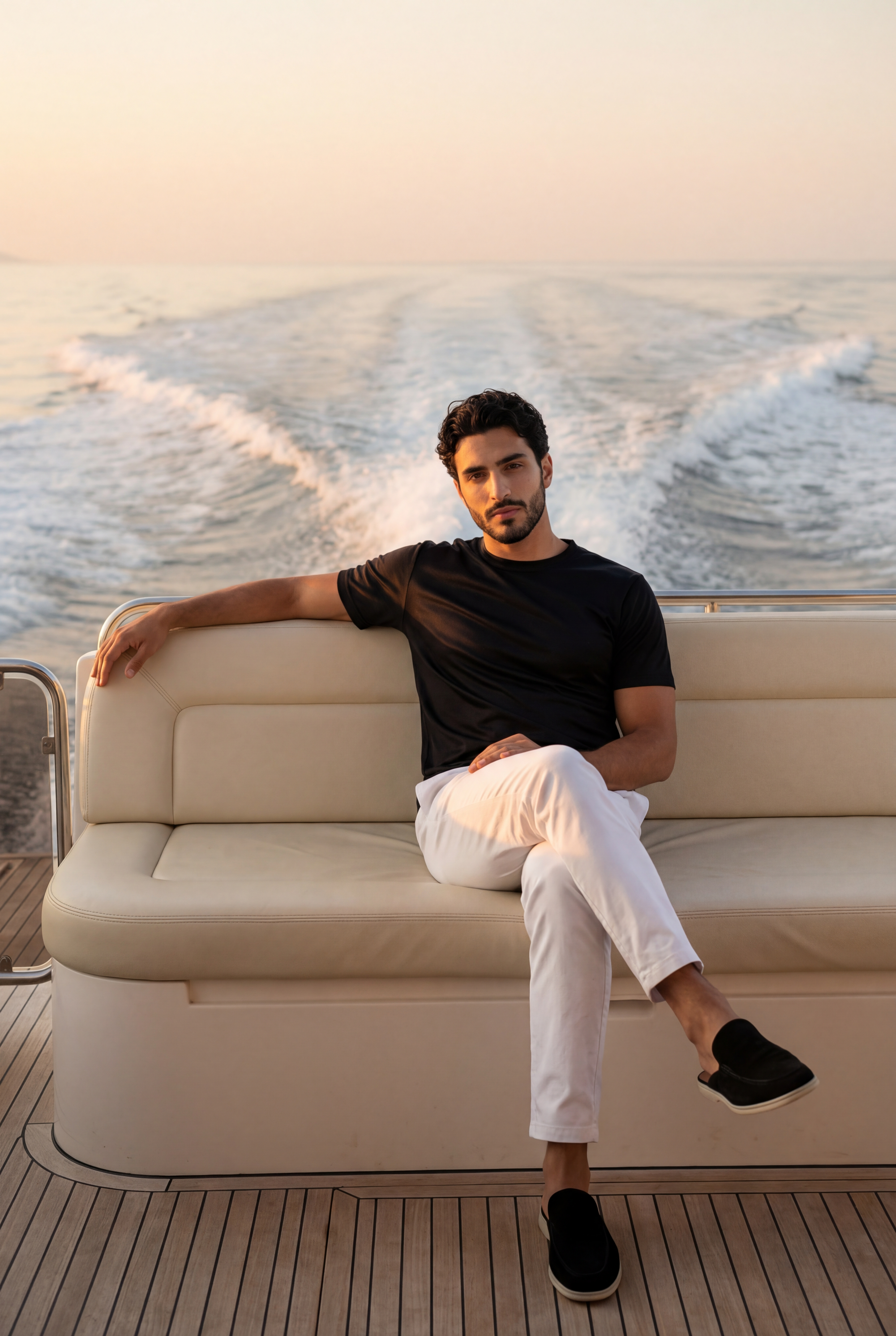 Timassi Yacht Süet Mule - Siyah el dikişi detayı